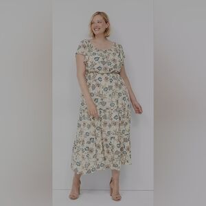 Lane Bryant Smocked-Neck Flutter-Sleeve Tiered Midi Dress Size 14 / 16 Floral